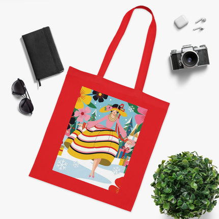 🎄🌸 The Christmas Blossom Belle Cotton Tote Bag – Art Deco Holiday Whimsy