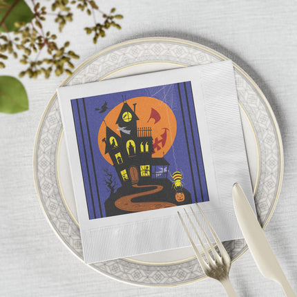 Halloween Night at the Haunted House White Coined Napkins