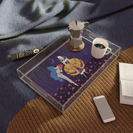 🌹🌙 The Queen Of The Midnight Roses Acrylic Serving Tray – Art Deco Garden Fantasy