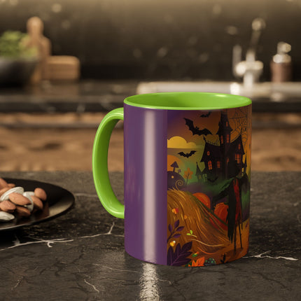 🌙🎃 The Scarecrow Of Haunted Hollow Colorful Mug – Whimsical Halloween Mystery