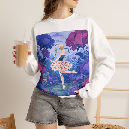 🌸🩰 The Enchanted Garden Ballet Crewneck Sweatshirt – Art Deco Floral Whimsy