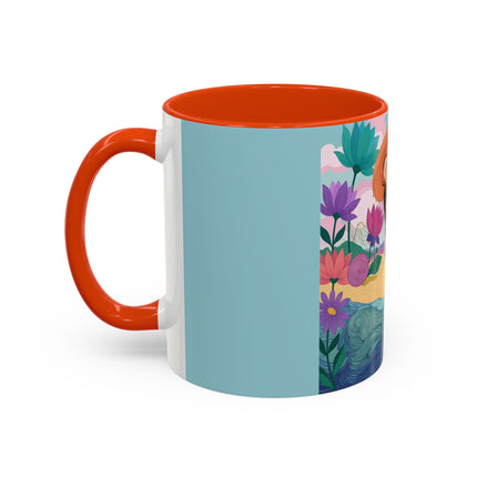 The Lady Of The Coral Parasol Colorful Mugs – Art Deco Coastal Elegance