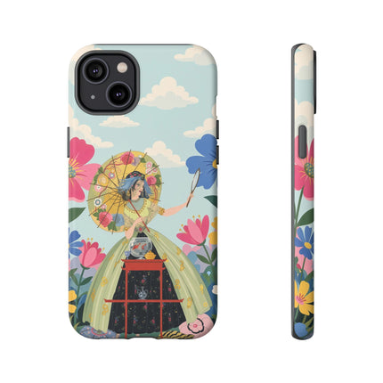 🌸🪞 The Floral Parasol Reflection Phone Case – Art Deco Garden Fantasy