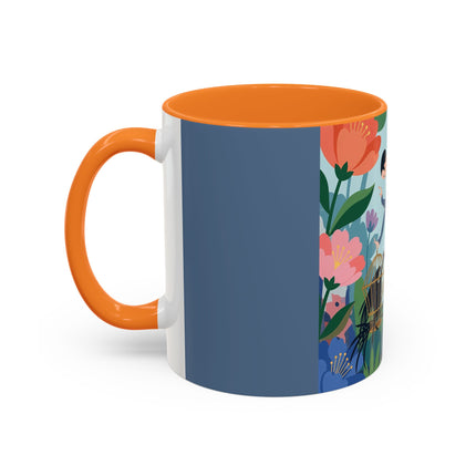 The Lady And The Mysterious Bird Colorful Mugs – Art Deco Botanical Mystery
