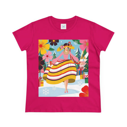 🎄🌸 The Christmas Blossom Belle Cotton Tee – Art Deco Holiday Whimsy