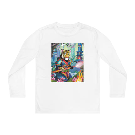 Cyberpunk Leopard Youth Long Sleeve Competitor Tee – Neon Magic & Futuristic Adventure