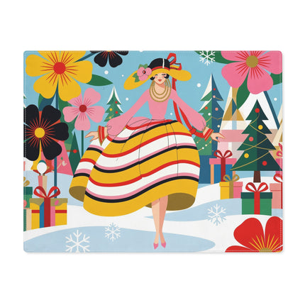 🌸🎄 The Lady Of The Striped Christmas Garden Placemat – Art Deco Holiday Whimsy