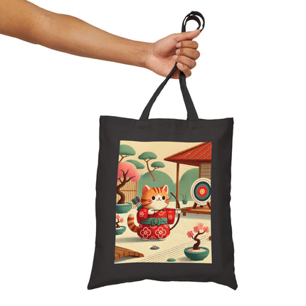 Archer Kitten in the Zen Garden Cotton Canvas Tote Bag – Focus, Whimsy & Zen Balance