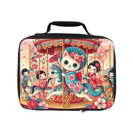 Geisha Kitten's Enchanted Carousel Ride Lunch Bag – Whimsical Dreams & Cherry Blossom Magic