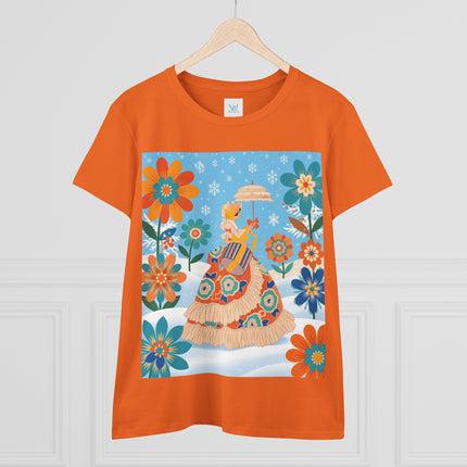 🌼❄️ The Winter Parasol Lady Cotton Tee – Art Deco Floral Fantasy