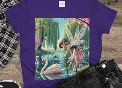 A Fairy Painting a Swan Cotton Tee