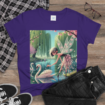 A Fairy Painting a Swan Cotton Tee