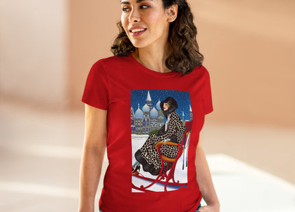 Elegant Winter Woman in Sleigh Women's Midweight Cotton Tee