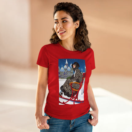 Elegant Winter Woman in Sleigh Women's Midweight Cotton Tee