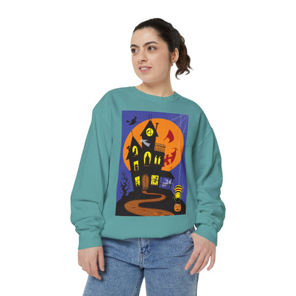Halloween Night at the Haunted House Unisex Garment-Dyed Sweatshirt
