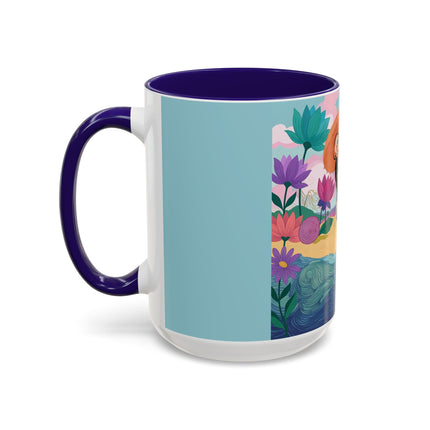 The Lady Of The Coral Parasol Colorful Mugs – Art Deco Coastal Elegance