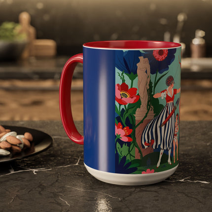 The Lady Of The Scarlet Bow Colorful Mugs – Art Deco Botanical Archer Elegance