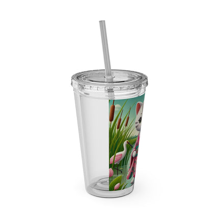 Geisha Kitten Strolls Among the Spoonbills Sunsplash Tumbler with Straw, 16oz