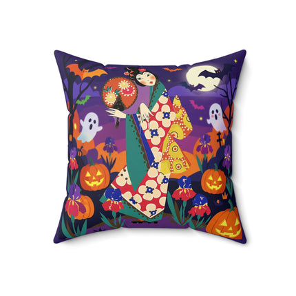 🌙🎃 The Moonlit Garden Masquerade Square Pillow – Floral Halloween Charm
