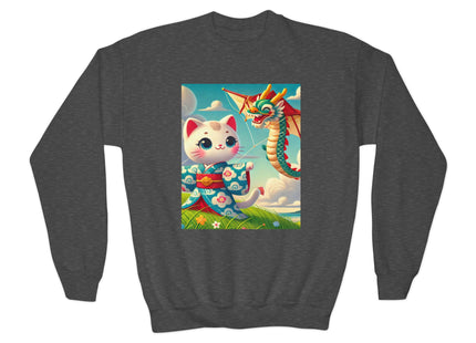 Geisha Kitten and the Dragon Kite Youth Crewneck Sweatshirt