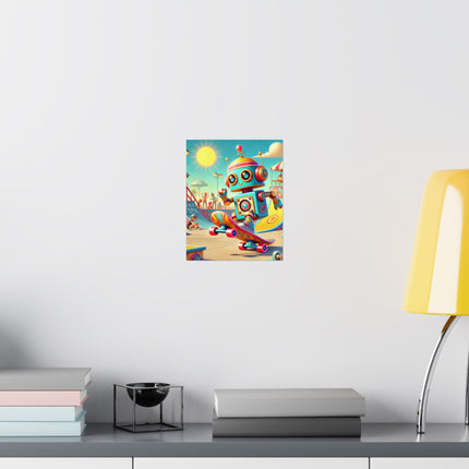 🛹🤖 The Skate Park Robot Matte Vertical Poster – Action, Energy & Retro Fun