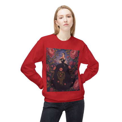 🌹🖤 The Lady Of The Midnight Rose Garden Midweight Crewneck Sweatshirt – Art Deco Floral Elegance