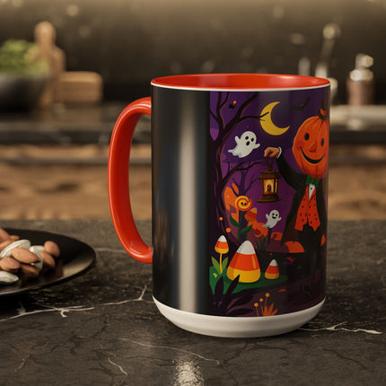 🎃🏮 The Pumpkin Gentleman's Moonlit Stroll Colorful Mug – Whimsical Halloween Charm