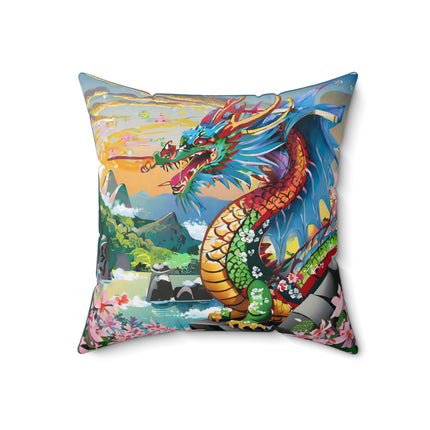 Chinese Dragon Spun Polyester Square Pillow