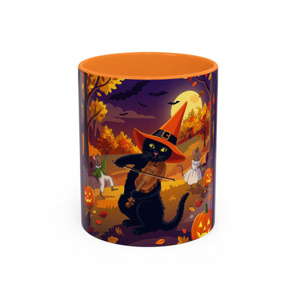 🐈‍⬛🎻 The Black Cat's Moonlit Melody Colorful Mug – Whimsical Halloween Music