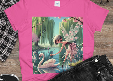 A Fairy Painting a Swan Cotton Tee