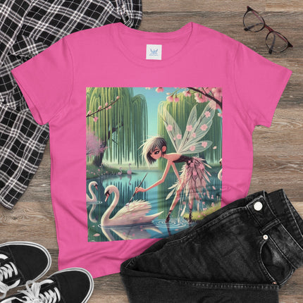 A Fairy Painting a Swan Cotton Tee