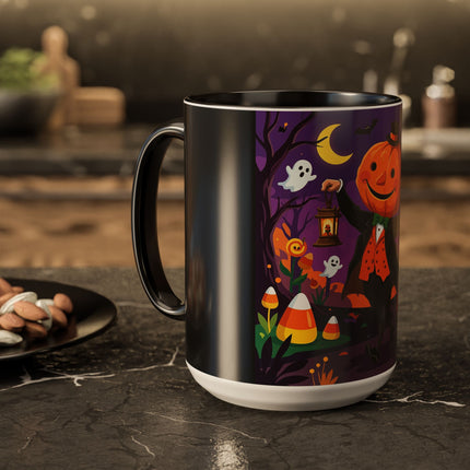 🎃🏮 The Pumpkin Gentleman's Moonlit Stroll Colorful Mug – Whimsical Halloween Charm