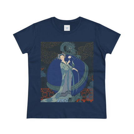 🐉🪷 The Lady Of The Lotus Dragon Cotton Tee – Art Deco Asian Fantasy