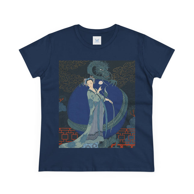 🐉🪷 The Lady Of The Lotus Dragon Cotton Tee – Art Deco Asian Fantasy