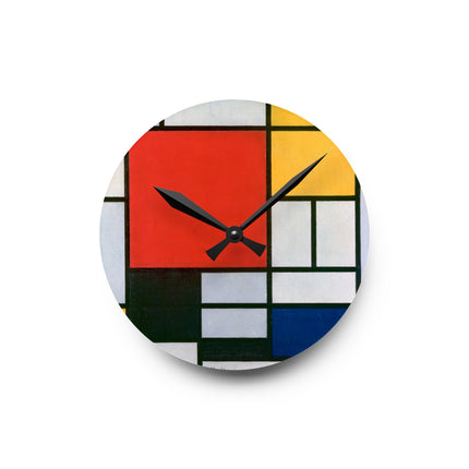 Composition with Red, Yellow, Blue, and Black by Piet Mondrian Acrylic Wall Clock, Round and Square
