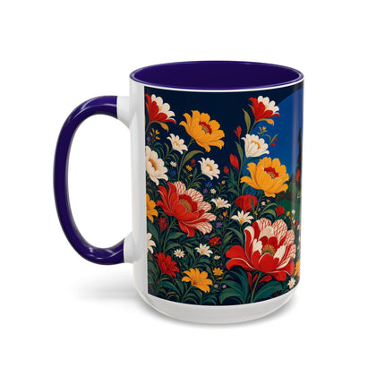 🌺🐦 The Enchanted Birdcage Garden Colorful Mug – Art Deco Floral Fantasy