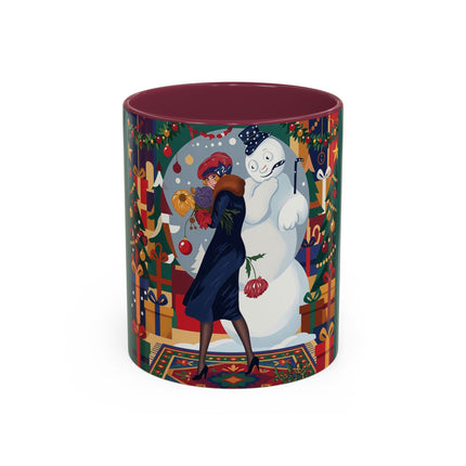 ☃️🎄 The Snowman's Christmas Companion Colorful Mug – Art Deco Holiday Fantasy