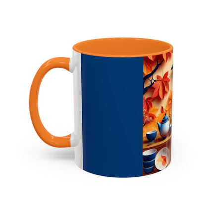 Blue Jay at an Autumn Tea Ceremony Colorful Mugs (11oz, 15oz)