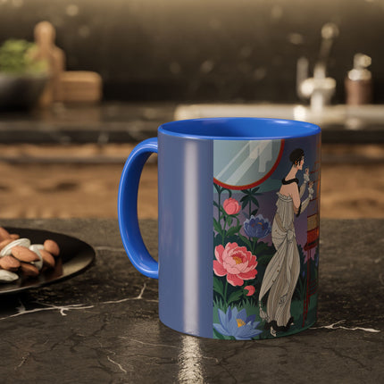 Whispers to the Golden Songbird Colorful Mugs – Art Deco Garden Elegance