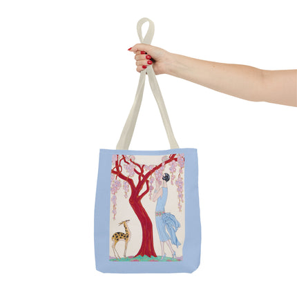 Woman, Fawn, and Red Tree by George Barbier Tote Bag (AOP)