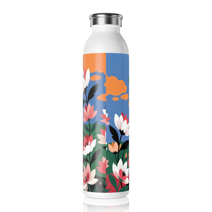 🌸🦋 The Butterfly Garden Adventure Slim Water Bottle – Art Deco Floral Whimsy