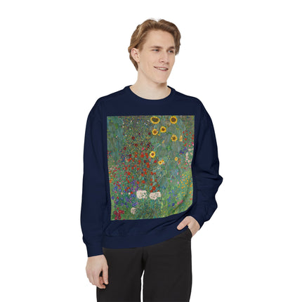 Farm Garden with Sunflowers by Gustav Klimt Unisex Garment-Dyed Sweatshirt