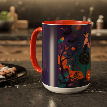 🐈‍⬛🎃 The Midnight Black Cat Masquerade Colorful Mug – Whimsical Halloween Elegance