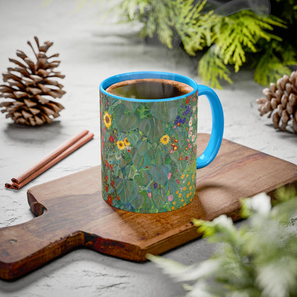 Farm Garden with Sunflowers by Gustav Klimt Colorful Mugs (11oz, 15oz)