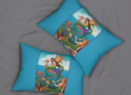 Three Mermaids with Strings of Pearls by Carlo Chiostri Spun Polyester Lumbar Pillow