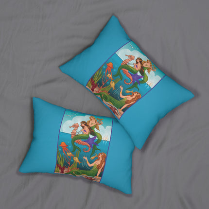 Three Mermaids with Strings of Pearls by Carlo Chiostri Spun Polyester Lumbar Pillow