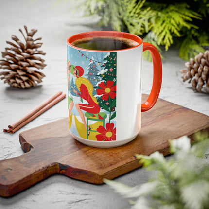 ☕🎄 Christmas Tea In The Snow Garden Colorful Mug – Art Deco Holiday Friendship
