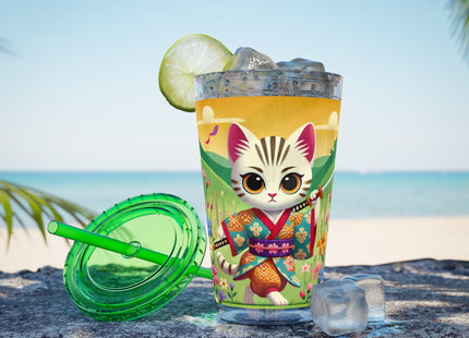 Samurai Kitten Sunsplash Tumbler with Straw, 16oz
