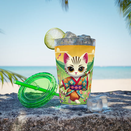 Samurai Kitten Sunsplash Tumbler with Straw, 16oz