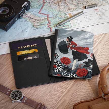 🌹☂️ The Lady In The Storm Passport Cover – Art Deco Floral Drama